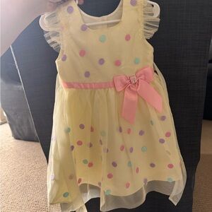 Yellow Polka Dot Dress with Pink Bow